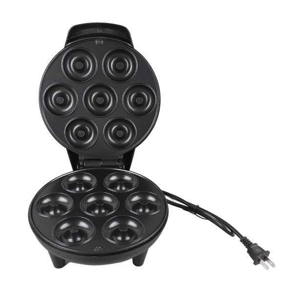 Mini máquina para hacer donuts, 1200 W, 7 agujeros, prensa eléctrica para donuts con revestimiento antiadherente para desayunos, postres, bocadillos, color negro