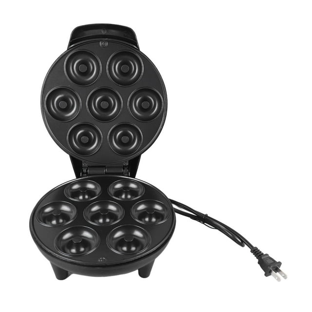 Mini máquina para hacer donuts, 1200 W, 7 agujeros, prensa eléctrica para donuts con revestimiento antiadherente para desayunos, postres, bocadillos, color negro