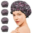 thumbnail image 7 of Shower Caps,Pink Breast Cancer and Love Waterproof Shower Cap for Women 4 Pieces,Double Reusable Hair Cover for Shower PEVA Elastic Stretch Hem, 7 of 7