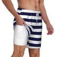 thumbnail image 2 of Kdxio Navy Blue And White Stripes Print Men'S Swim Trunks With Compression Liner 7 Inch Inseam Quick Dry Swim Shorts, 2 of 7