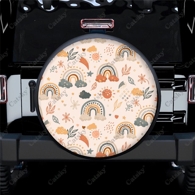 Motif Dessiné à la Main Boho Motif Polyester Universel Roue de Rechange Housses de Roues pour Remorque RV SUV Camion Campeur