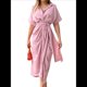 thumbnail image 3 of Vestido Camisero Fruncido de Verano para Mujer, Corta, Solapa, Cuello en V, Fiesta, Cintura Alta, Rosa M, 3 of 9
