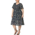 thumbnail image 4 of Agnes Orinda Women's Plus Size Clothes Smocked Floral Elegant Midi Flare Dresses 4X Blue, 4 of 6