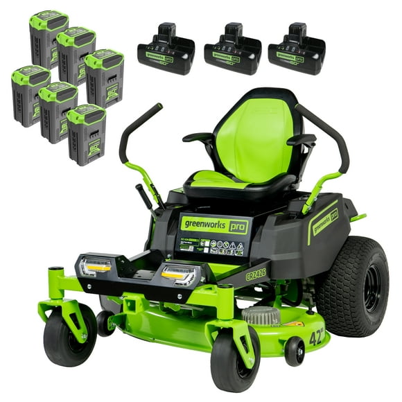 Greenworks 60V 42 Cordless Battery Crossover-Z Zero Turn Riding Lawn Mower with Six (6) 8Ah Batteries & Three (3) Dual Port Turbo Chargers 7409302