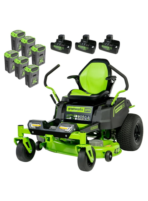 Greenworks 60V 42 Cordless Battery Crossover-Z Zero Turn Riding Lawn Mower with Six (6) 8Ah Batteries & Three (3) Dual Port Turbo Chargers 7409302