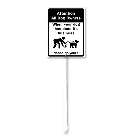 Eveokoki Attention All Dog Owners Yard Sign with Metal Stake Aluminum No Poop Yard Signs for House Lawn, Protect Your Grass & Property 8x12 inches