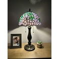 thumbnail image 3 of Tiffany Table Lamp Purple Stained Glass Green Leaves LED Bulbs Included for Living Room Dining Room Bedroom Bedside 12"W*12"D*22"H, 3 of 5