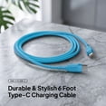 thumbnail image 2 of Powertek 6ft USB-C to USB-C Cable, Blue, Neon Silicone, Fast Charging, Durable Charging Cord with Smooth Data Transfer, 2 of 6
