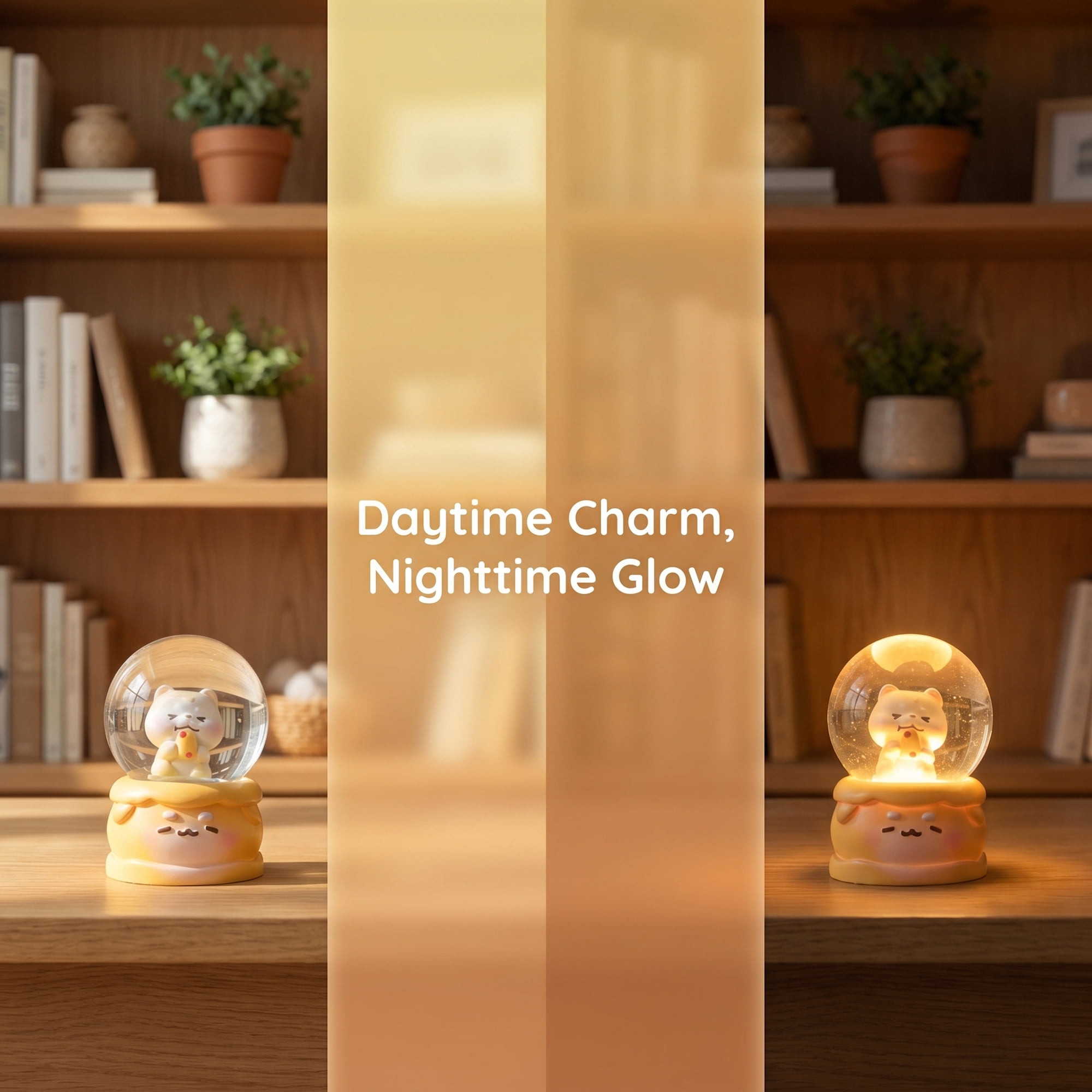 Unique Bargains Cartoon Light Up Crystal Ball Resin Snow Globe LED Sphere Orange Style B