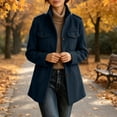 thumbnail image 4 of Pea Coats for Women Cropped Wool Jackets Winter Single Breasted Trench Coat Navy L, 4 of 7
