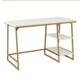 thumbnail image 6 of Leick Home Reversible Stepped Tier Shelf Rectangular Desk in White Herringbone/Satin Gold Finish, 6 of 14