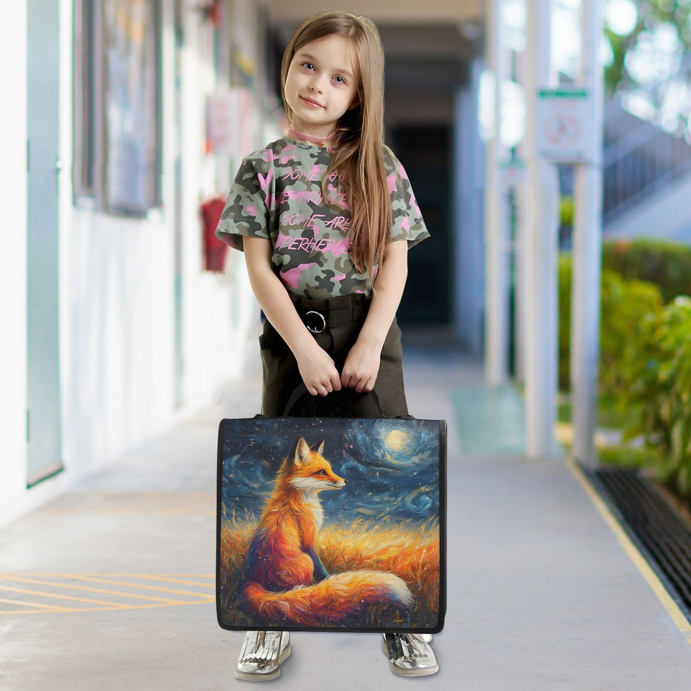 ALAZA Zipper Binder Bag Fox Starry Night 3 Ring File Folder Binder Organizer Bag