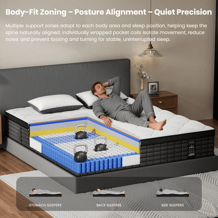 Lidnsejr 14" King Size Hybrid Mattress, Medium Firm Euro Top Mattress in a Box, Motion Isolation, Pressure & Back Pain Relief, Black