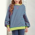 thumbnail image 2 of Xyant Sweatshirts for Teen Girls Trendy Preppy Back to School Striped Baggy Cute Casual Y2K Pullover Crewneck Oversized Long Sleeve Top (Green,8-9 Years), 2 of 4