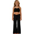 thumbnail image 5 of Resicozy Girls Fold Over Pants Low Rise Y2K Bell Bottom Summer Wide Leg Foldover Yoga Pants Loose Stretch Casual Flare Leggings 5-14 Years Black 130, 5 of 9