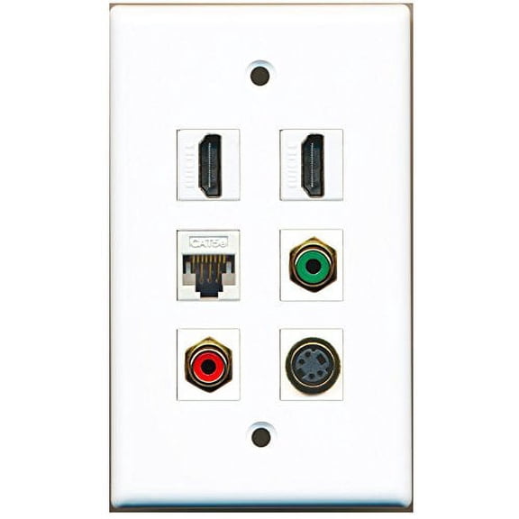 RiteAV - 2 HDMI 1 Port RCA Red 1 Port RCA Green 1 Port S-Video 1 Port Cat5e Ethernet White Wall Plate