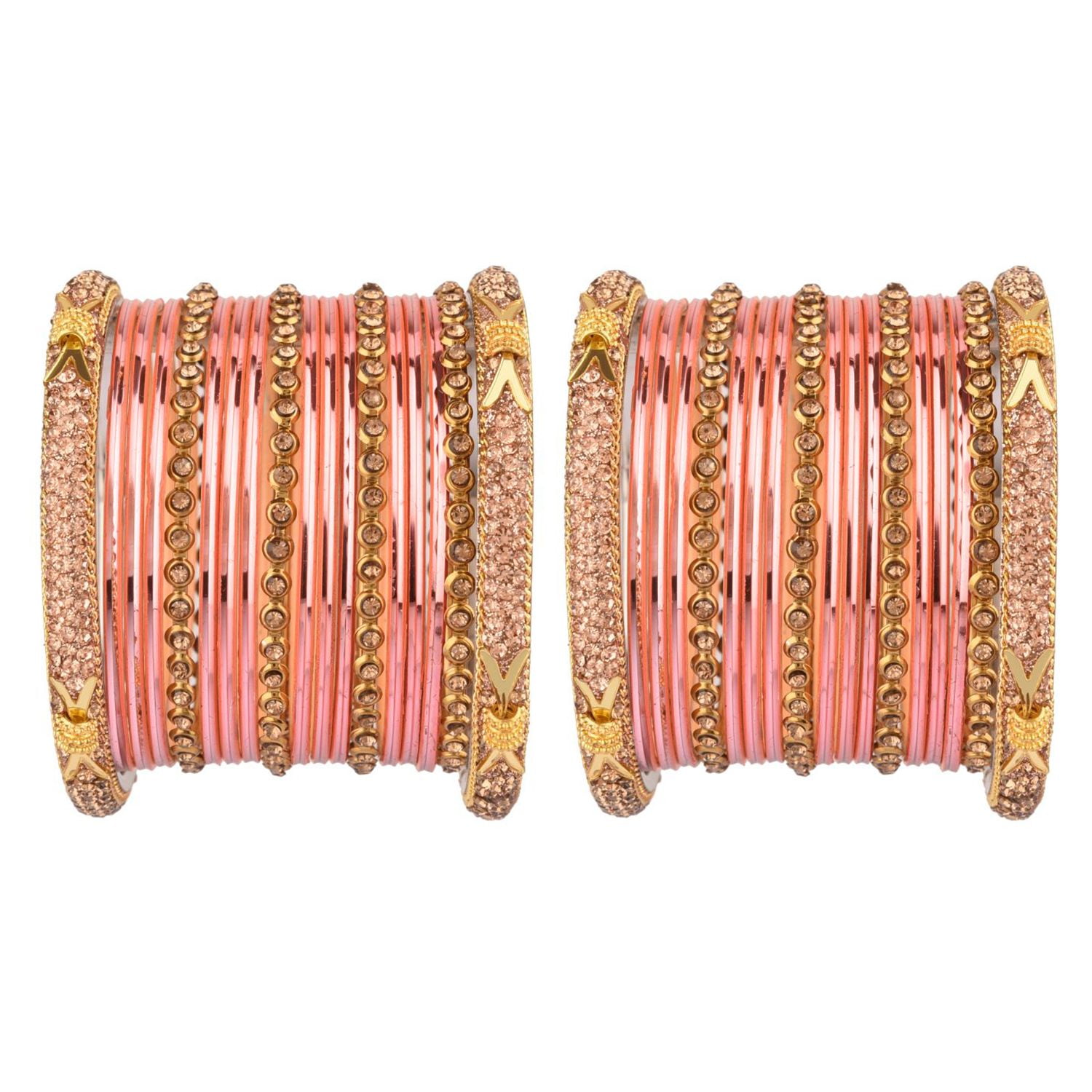 CZ American diamond Pink Stone Bangles set | High Rose Gold AD bracelet and  bangles set of four | Indian Bollywood Style Fashion Bangle set