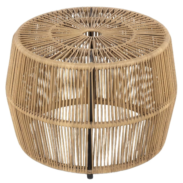 Zyan Outdoor Coffee Table-22 Inch Natural Brown Rattan Wicker-Steel Frame