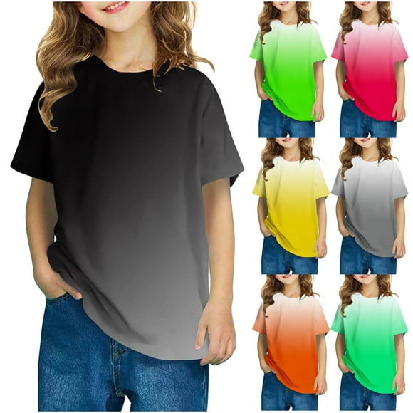 Feancey Toddler Boys Girls Graphic T Shirts Summer Trendy Gradient Printed Short Sleeve Tops Loose Fit Casual Round Neck Blouse Holiday Sales Hot Pink 5 Years