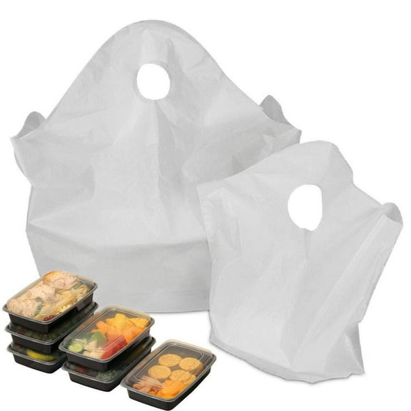 White Take Out Bags, Opaque Plastic Loop Handle Merchandise, 200 Count, 14 x 11.5 in
