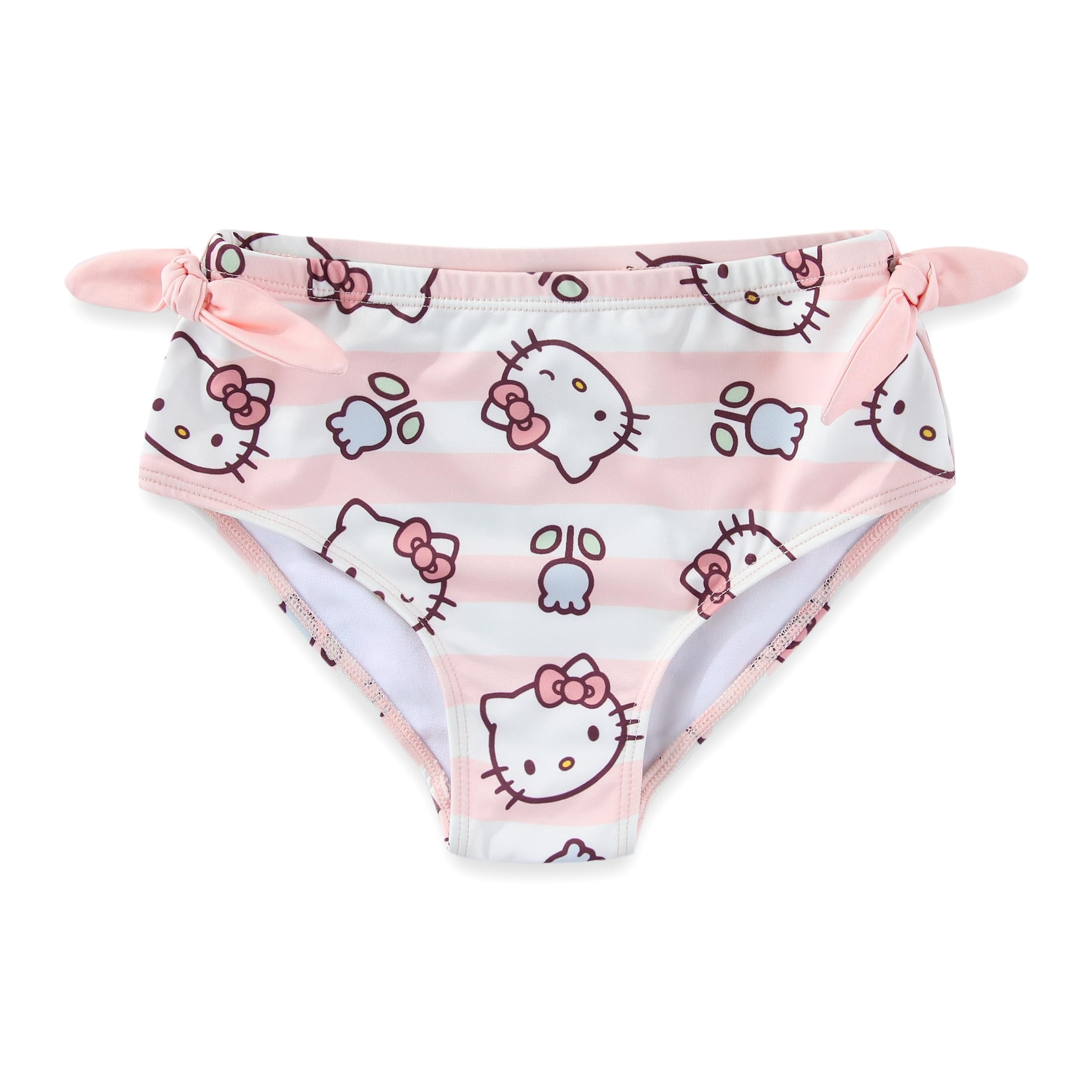 Hello Kitty Sanrio UPF 50+ Long Sleeve Rash Guard and Bikini Bottom Two Piece Swimsuit Set (Girls), Sizes 5-10