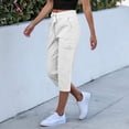 thumbnail image 3 of VBVC Women's Cargo Capri Pants,Stretchy Utility Cropped Trousers For Women,Ladies Summer Pants with Pockets,White,S-2XL, 3 of 7