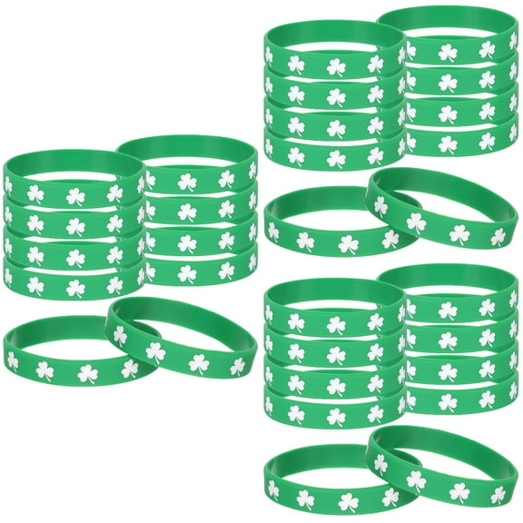 MLINS  Set of 3 Green Decorations Shamrock Bracelet Men Irish Elastic Bracelets