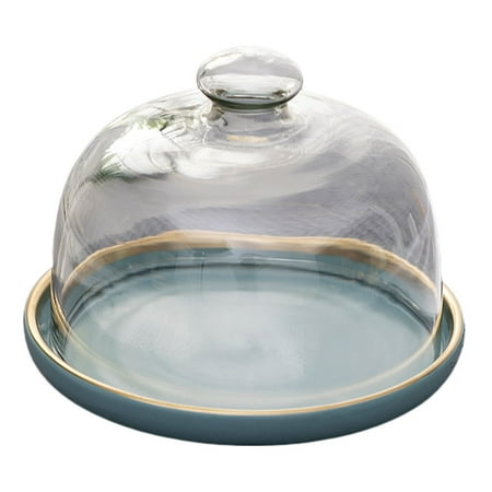 

1 Set Glass Food Cover Practical Cake Tray Food Protective Cover with Tray(Blue)