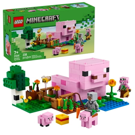 LEGO Minecraft The Baby Pig House Toy Figures & Playset - Building Minecraft Toy for Kids, Boys & Girls, Ages 7  - Minifigures for Pretend Play - Easter Basket Stuffer - 21268