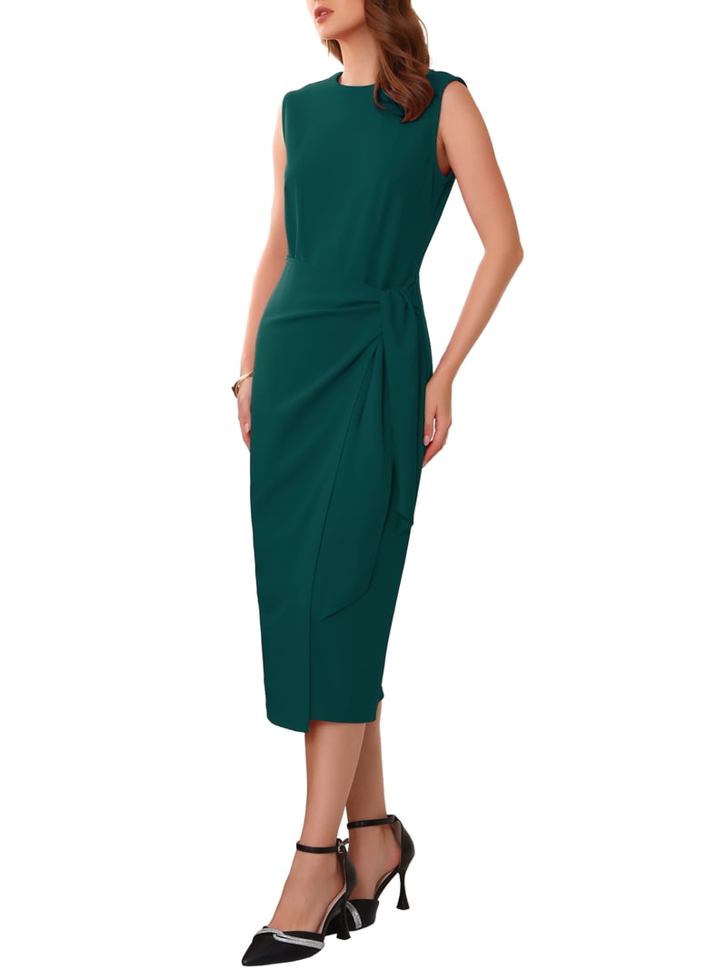 business formal cocktail dress FASESH Off the Shoulder Cocktail Dress for Women Elegant 3/4 Sleeve Belted Waist Wedding Guest Formal Business Evening Party Long Dresses Black XXL,