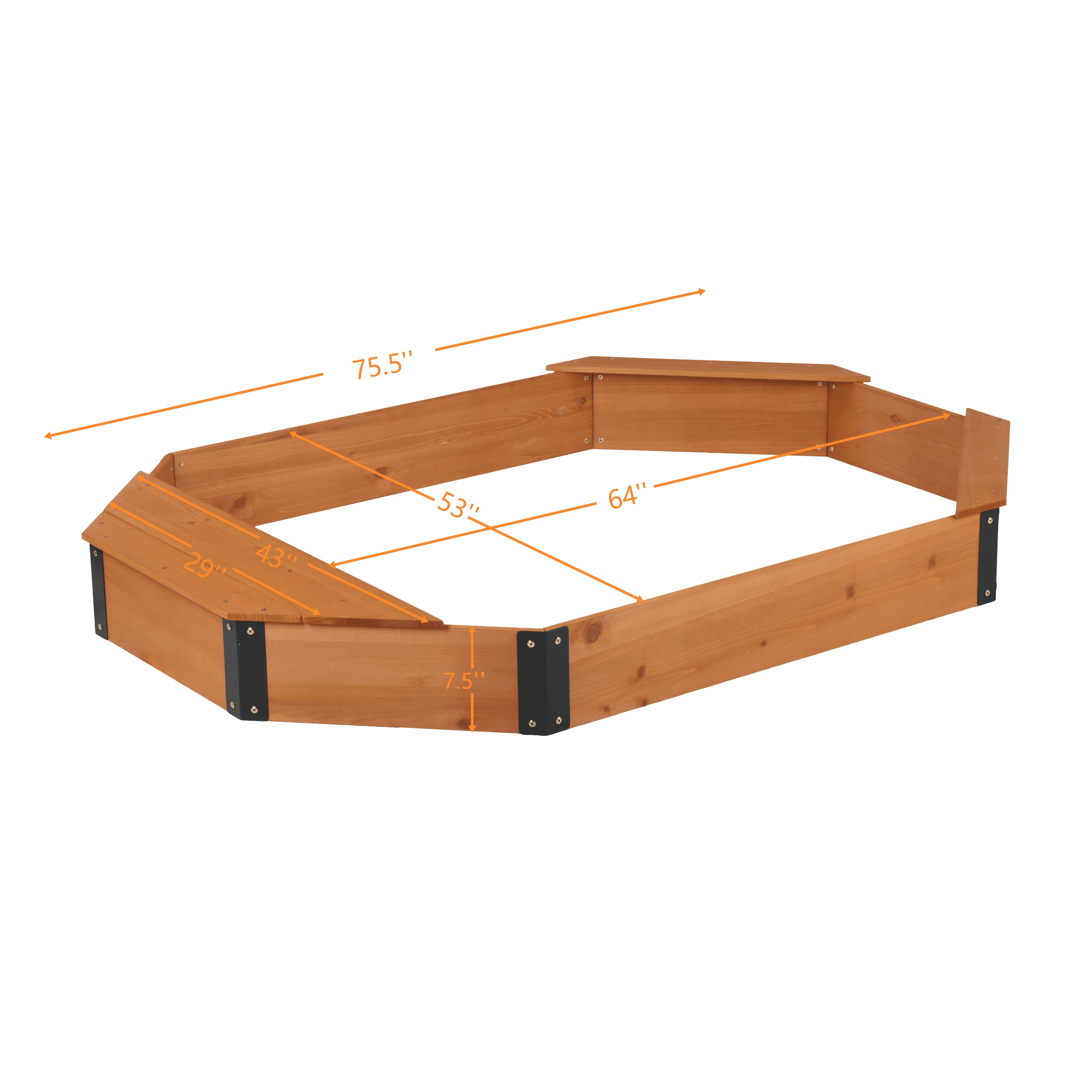 Kids Sandbox, Octagon Solid Wood Sand Pit with Cover Liner Storage for Backyard Patio Outdoor Children Play Area, Reddish Brown