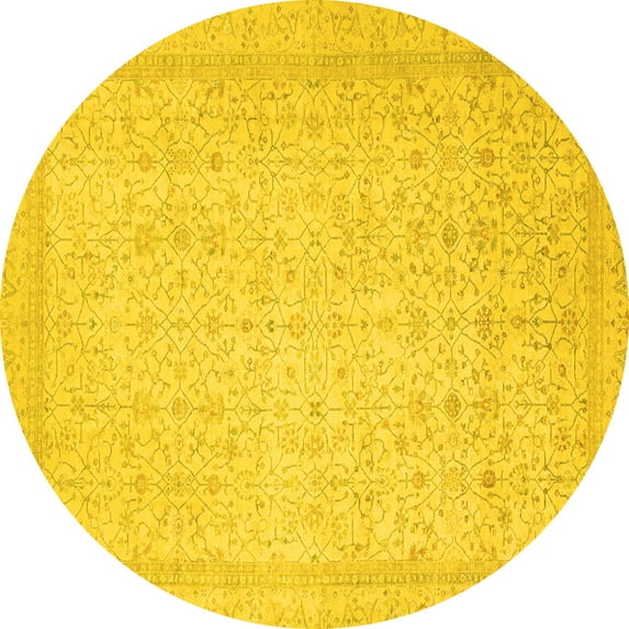 Ahgly Company Indoor Round Oriental Yellow Traditional Area Rugs, 5' Round