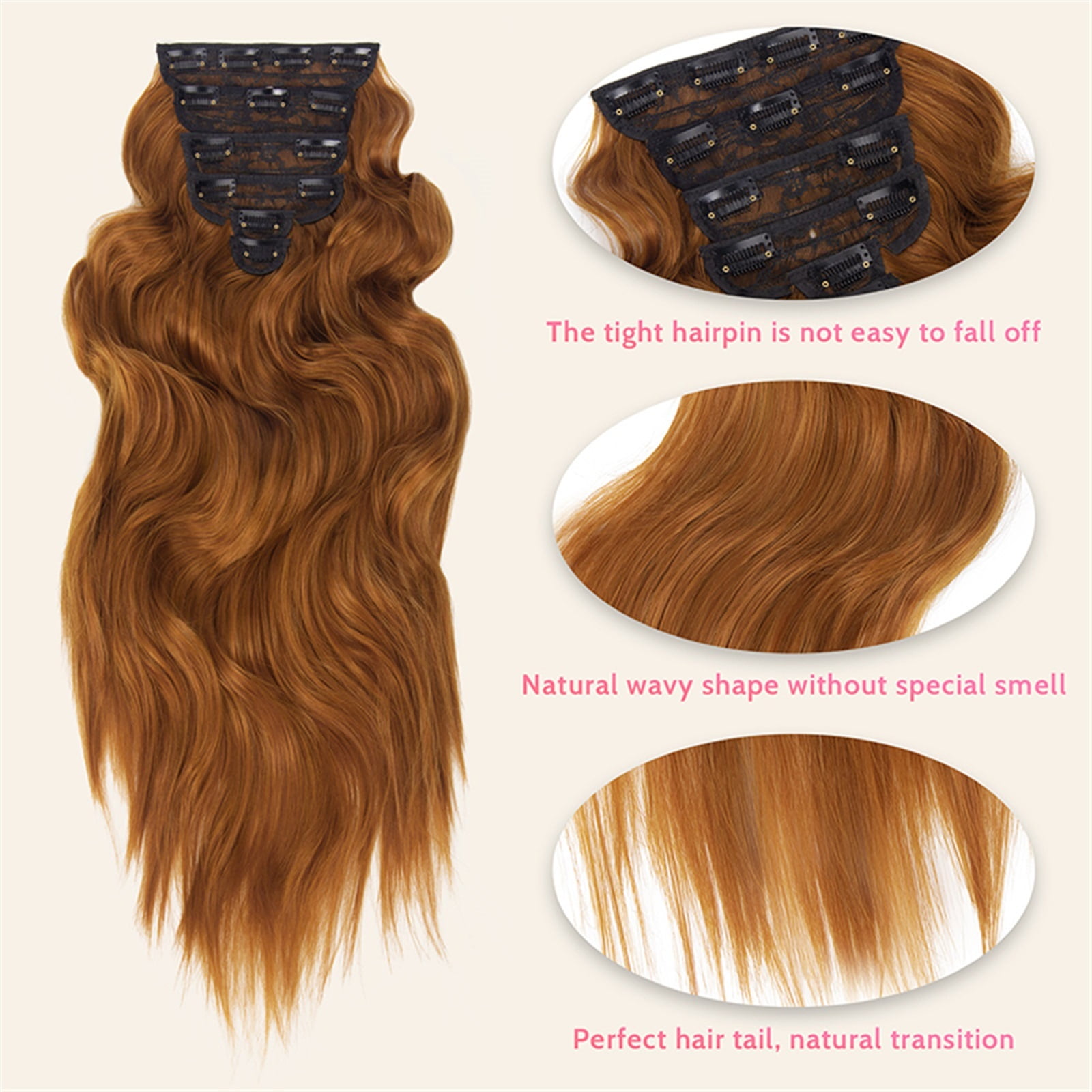 6PCS Synthetic Hairpiece Long Wavy Clip In Hair Extensions Orange Red Fiber Hairpieces Long Thick Wavy Hair Extensions for Women