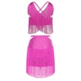 thumbnail image 5 of Aislor Women's Latin Salsa Ballroom V Neck Sleeveless Fringe Crop Top with Swing Skirt Indian Dancewear Hot Pink XL, 5 of 7