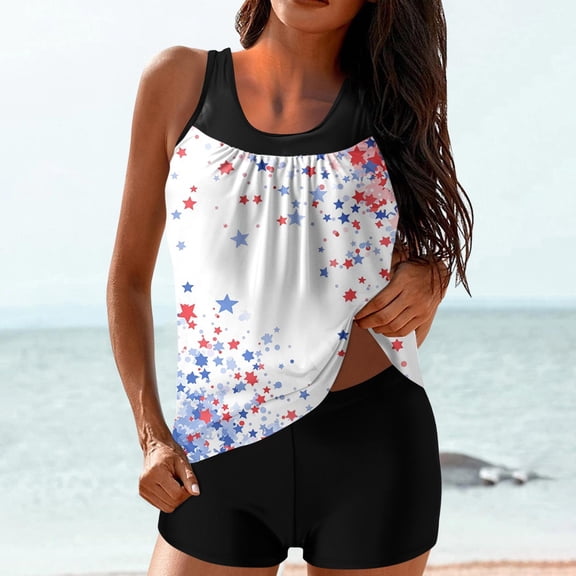 Mifsaly Women's Tankini Swimsuits Swim Suits for Women 2026 Palm Tree Print Tankinis Top and Shorts Set Summer Beach 2 Piece Swimsuit Surfing Swimming Bathing Suit XL