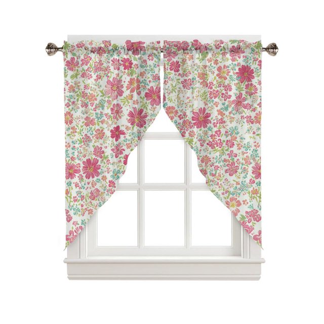 Cenefas de cortina CAPSCEOLL con flores rosas primaverales, 74 x 91 cm, 2 paneles
