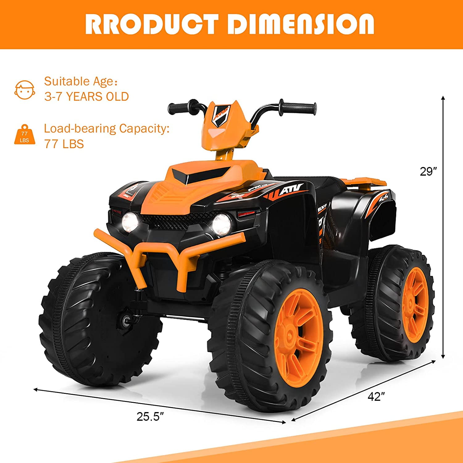 Infans 12V Kids 4 Wheeler ATV Quad Ride On Car w LED Light