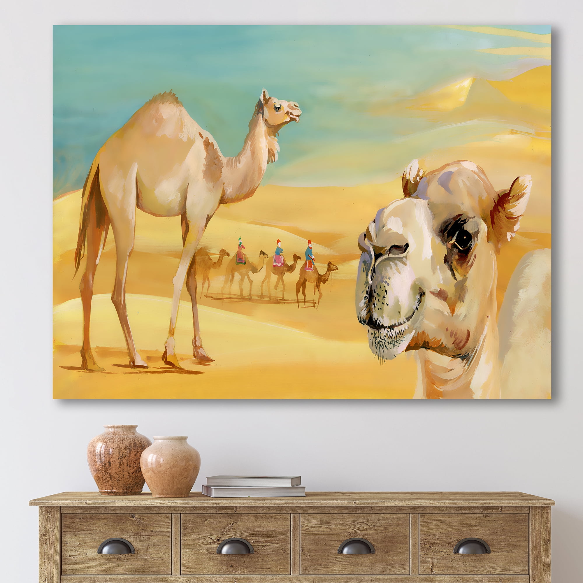 Designart ' Camels In Wild Desert II ' Farmhouse Canvas Wall Art Print