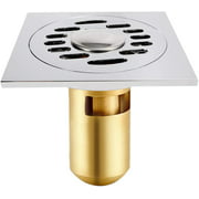 4 Inch Brass Shower Floor Drain Square Channel Drain Shower Drain Quick Drainage with Filter Removable Cover for Bathroom Kitchen Washroom Hotel