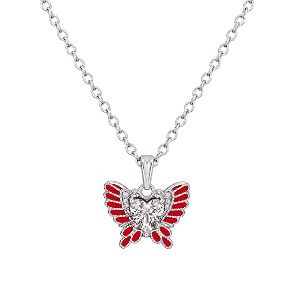 REGVO - Butterfly Red Pendant Necklace – Elegant Red Stone Pendant with Silver Chain for Women’s Fashion Jewelry