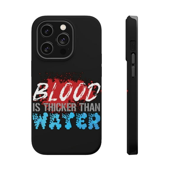 DistinctInk MagSafe Tough Case for Apple iPhone 15 Pro (6.1" Screen) - Blood Thicker Than Water - Tempered Glass Back