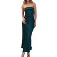 thumbnail image 1 of Vestido largo Realtix de seda satinada sin espalda en tubo para mujer, color verde, 1 of 5