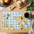 thumbnail image 2 of Forsythia Flowers Placemats Set of 12, Spring Yellow Floral Hummingbird Blue Plaid Placemats for Dining Table, Place Mats for Kitchen Tabletop, Waterproof Wipeable Dining Table Mats Set, 2 of 9
