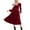 Burgundy, variant on Women's Casual Velvet V Neck A Line Solid Color Long Sleeve Closed Midi Dress Burgundy