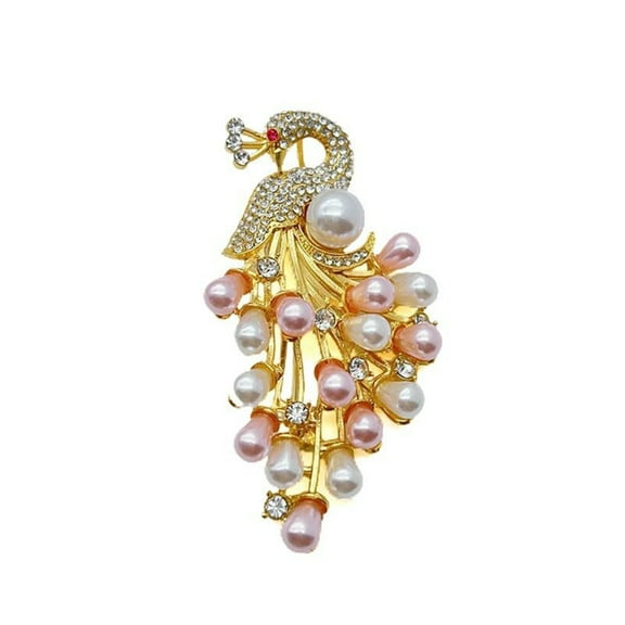 Aurgiarme Sophisticated Peacocks Brooch Pin Portable for Women Adorned with Rhinestones and Pearls for Trendy Women Casual Wear