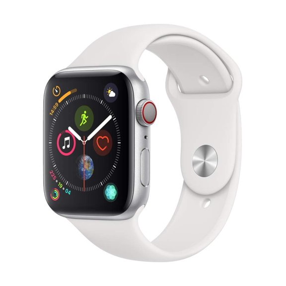 Restored Apple Watch Series 4 44mm GPS Cellular Silver Aluminum case - White Sport Band Good