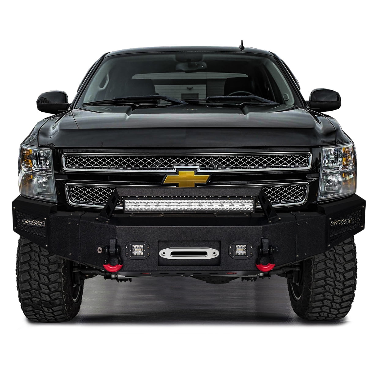Vijay Compatible with 2007-2008-2009-2010-2011-2012-2013 Chevy Silverado 1500 Front Bumper Textured Black Steel with Light and D-ring