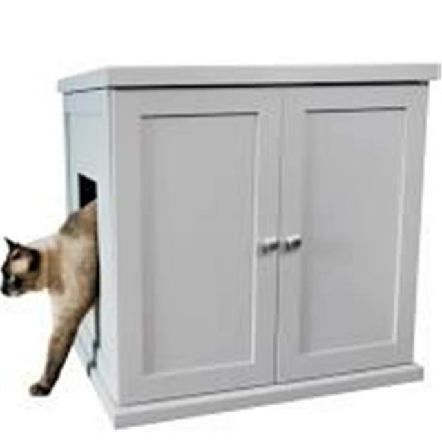 The Refined Feline RLB-SK Kitty Enclosed Wooden End Table & Litter Box, Smoke - Large
