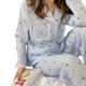 thumbnail image 5 of Pijama de encaje dulce de color azul cereza para mujer, pantalones de manga larga de primavera y otoño, cárdigan, traje de casa para niña, 5 of 6