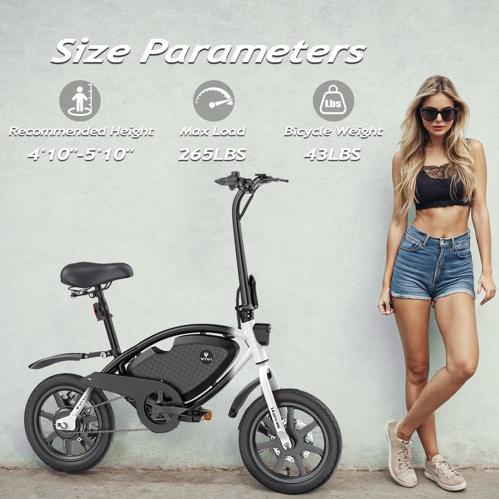 Vivi 14" Electric Bike for Adults with Peak 500W Motor, 20MPH Folding Electric Bicycle with Cruise Control, 40Miles(Pedal-Assist) Commuting Ebike with 48V 374.4WH Battery, Integrated Wheels, UL 2849